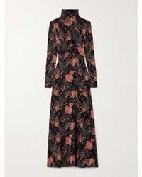 Ulla Johnson - Robe Longue À Col Montant En Jersey Stretch Imprimé À Fronces Koa - Lyst