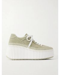 Chloé - Nama Patchwork Suede-Trimmed Leather Platform Sneakers - Lyst