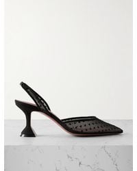 AMINA MUADDI - Holli Leather-Trimmed Flocked Polka-Dot Mesh Slingback Pumps - Lyst