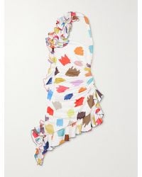 Halpern - Asymmetric Ruffled Printed Crepe De Chine Mini Dress - Lyst