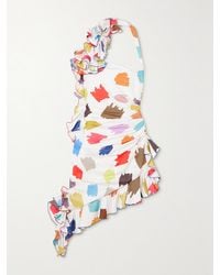 Halpern - Asymmetric Ruffled Printed Crepe De Chine Mini Dress - Lyst