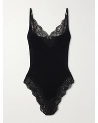 Saint Laurent - Ribbed Lace-Trimmed Silk-Jersey Bodysuit - Lyst