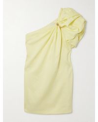 Aje. - Cira Asymmetrisches Minikleid Aus Einer Leinenmischung Mit Raffungen Und Verzierung - Lyst