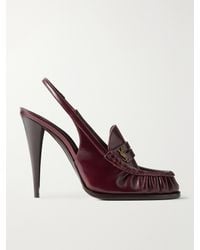 Saint Laurent - Le Loafer 110 Cassandre-Embellished Leather Slingback Pumps - Lyst
