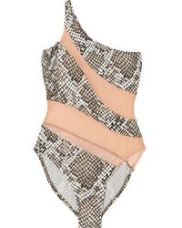 Norma Kamali Maillot De Bain Asymétrique À Imprimé Serpent Et À Empiècements En Résille - Métallisé