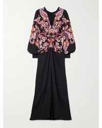 Etro - Gathered Printed Crepe De Chine Maxi Dress - Lyst