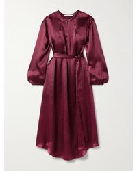 Maria McManus - Belted Crinkled-Satin Midi Dress - Lyst