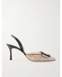 Manolo Blahnik - Mayslibi 70 Lizard-Effect Leather Slingback Pumps - Lyst