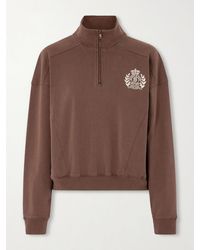 Sporty & Rich - Embroidered Cotton-Jersey Half-Zip Sweatshirt - Lyst