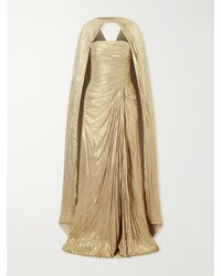 Marmar Halim - Cape-Effect Plissé Metallic-Satin Gown - Lyst