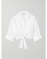 STAUD - Lisa Knotted Cotton Poplin Shirt - Lyst