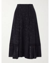 Maison Mayle - Amparo Pleated Lace-Trimmed Silk-Satin Jacquard Midi Skirt - Lyst