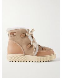 Sorel - Ona Ave Fleece-Lined Leather-Trimmed Suede Ankle Boots - Lyst