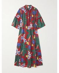 Loretta Caponi - Alicante Lace-Trimmed Pintucked Floral-Print Cotton Midi Dress - Lyst