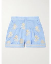 Agua Bendita - Romy Madera Shorts Aus Leinen Mit Stickereien - Lyst