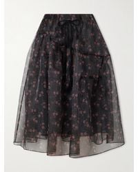 Simone Rocha - Tiered Floral-Print Organza Midi Skirt - Lyst