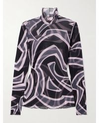 PUCCI - Printed Tulle Turtleneck Top - Lyst