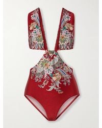 Zimmermann - Rhiannon Bedruckter Badeanzug Mit Cut-Outs - Lyst