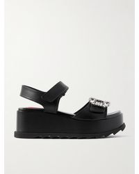 Roger Vivier - Crystal-Embellished Leather Platform Sandals - Lyst