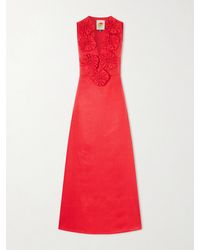 FARM Rio - Floral-Appliquéd Linen Midi Dress - Lyst
