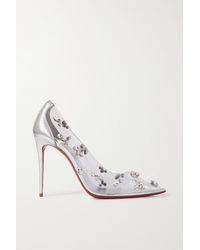 Christian Louboutin Spikaqueen 100 Crystal-embellished Pvc And  Glittered-leather Pumps in White | Lyst