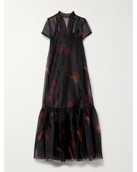 STAUD - Calluna Tie-Neck Tiered Printed Organza Maxi Dress - Lyst