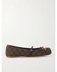 Gucci - Horsebit-Embellished Bow-Detailed Canvas-Jacquard Ballet Flats - Lyst