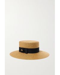 Gucci Grosgrain-trimmed Glittered Straw Hat - Metallic
