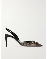 Rene Caovilla - Crystal-Embellished Lace And Satin Slingback Pumps - Lyst