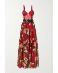 PATBO Maxikleid Aus Chiffon Und Spitze Mit Blmenprint Und Gürtel - Rot