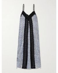 Kika Vargas - Sunita Tie-Detailed Lace-Trimmed Leopard-Print Stretch-Satin Maxi Dress - Lyst