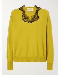 Valentino Garavani - Lace-Trimmed Cashmere Sweater - Lyst