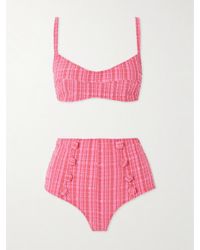 Lisa Marie Fernandez - Button-Embellished Striped Seersucker Bikini - Lyst