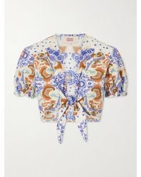Emporio Sirenuse - Poppy Knotted Printed Cotton-Poplin Cropped Top - Lyst