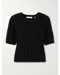 FRAME - Pull À Manches Courtes En Coton Mélangé À Mailles Torsadées Et À Sequins - Lyst