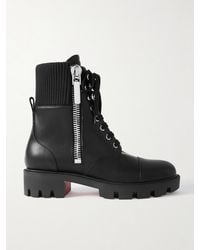 Christian Louboutin - En Hiver Lug 40 Ribbed Knit-Trimmed Leather Ankle Boots - Lyst