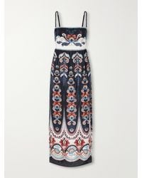 FARM Rio - Nikita Winter Bead-Embellished Printed Charmeuse Midi Dress - Lyst