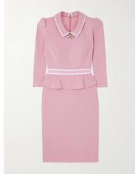 Jenny Packham - Honeybee Grosgrain-Trimmed Crystal-Embellished Crepe Peplum Midi Dress - Lyst