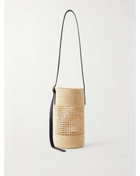 KHAITE - Billie Small Leather-Trimmed Raffia Bucket Bag - Lyst