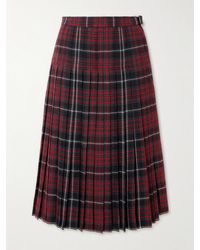Burberry - Buckled Pleated Checked Woven Midi Skirt - Lyst