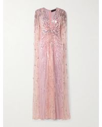 Jenny Packham - Rush Embellished Cape-Effect Tulle Gown - Lyst