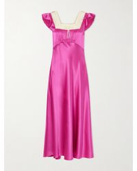 Doen - Corina Lace-Trimmed Silk-Satin Midi Dress - Lyst