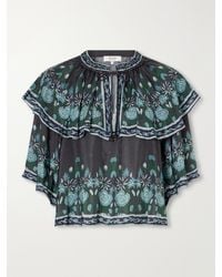 Sea - Tulla Cape-Detailed Printed Habotai Blouse - Lyst