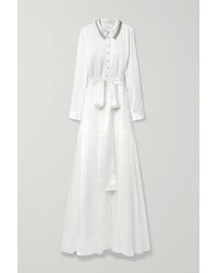 SemSem Belted Crystal-embellished Silk-satin Gown - White