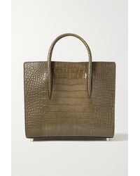 Christian Louboutin Paloma Medium Rubber-trimmed Croc-effect Leather Tote - Gray