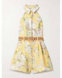 Zimmermann - Combi-Short Dos Ouvert En Lin À Imprimé Fleuri Et À Ceinture Acacia - Lyst