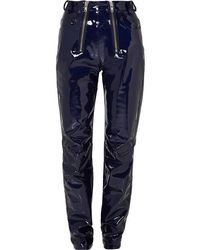 GmbH Frey Zip-embellished Glossed-pu Tapered Pants - Blue