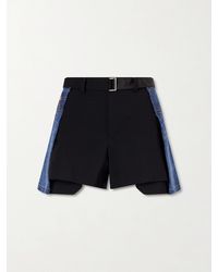 Sacai - Belted Wool-Trimmed Denim Shorts - Lyst