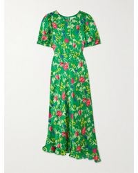 Saloni - Vida D Ruffled Floral-Print Silk-Satin Dress - Lyst