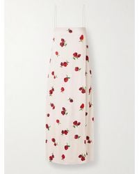 KHAITE - Sicily Printed Satin-Twill Midi Dress - Lyst